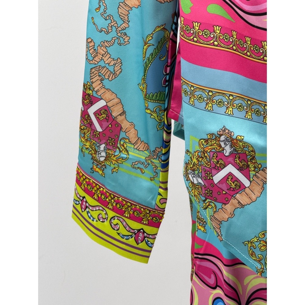 BanJul Women Multi-Color Baroque Floral Print 2-Piece Satin Lounge Set Size S - Picture 4 of 16